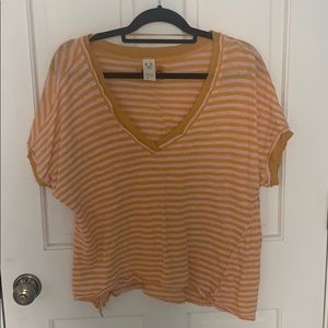 Free People Yellow and Pink Stripped T-Shirt